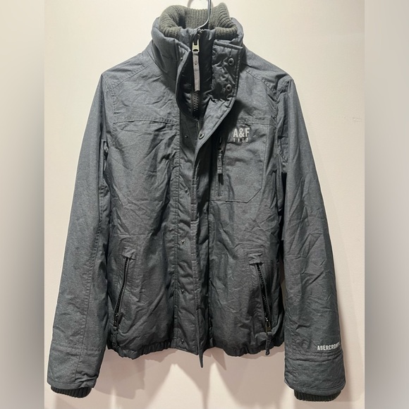 ABERCROMBIE & FITCH Men's Jacket Grey Full‎ Zip Insulated Pockets Small - Picture 1 of 7